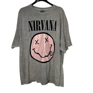 New Nirvana Smiley Face Graphic Band Tee Shirt Gray Size 2X